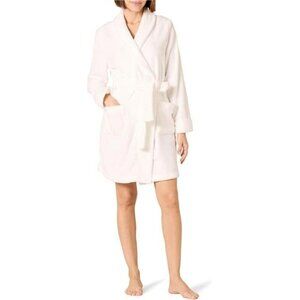 Womens Mid Length Plush Robe Soft Fleece Belted Lounge Sleepwear Plus Size